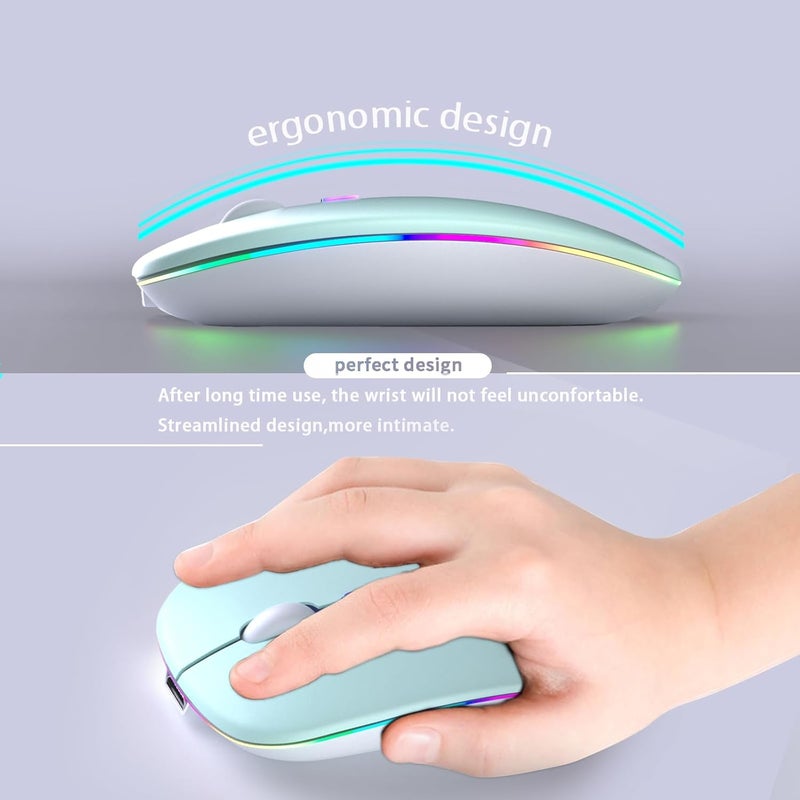 KANMABPC Wireless Bluetooth Mouse – Rechargeable, Silent, Dual Mode (Bluetooth 5.2 & USB) with LED Lights – Portable for Laptop, Desktop, & Tablet(Green) - Image 5